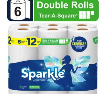 Sparkle Tear-a-Square Paper Towels, White, 6 Double Rolls