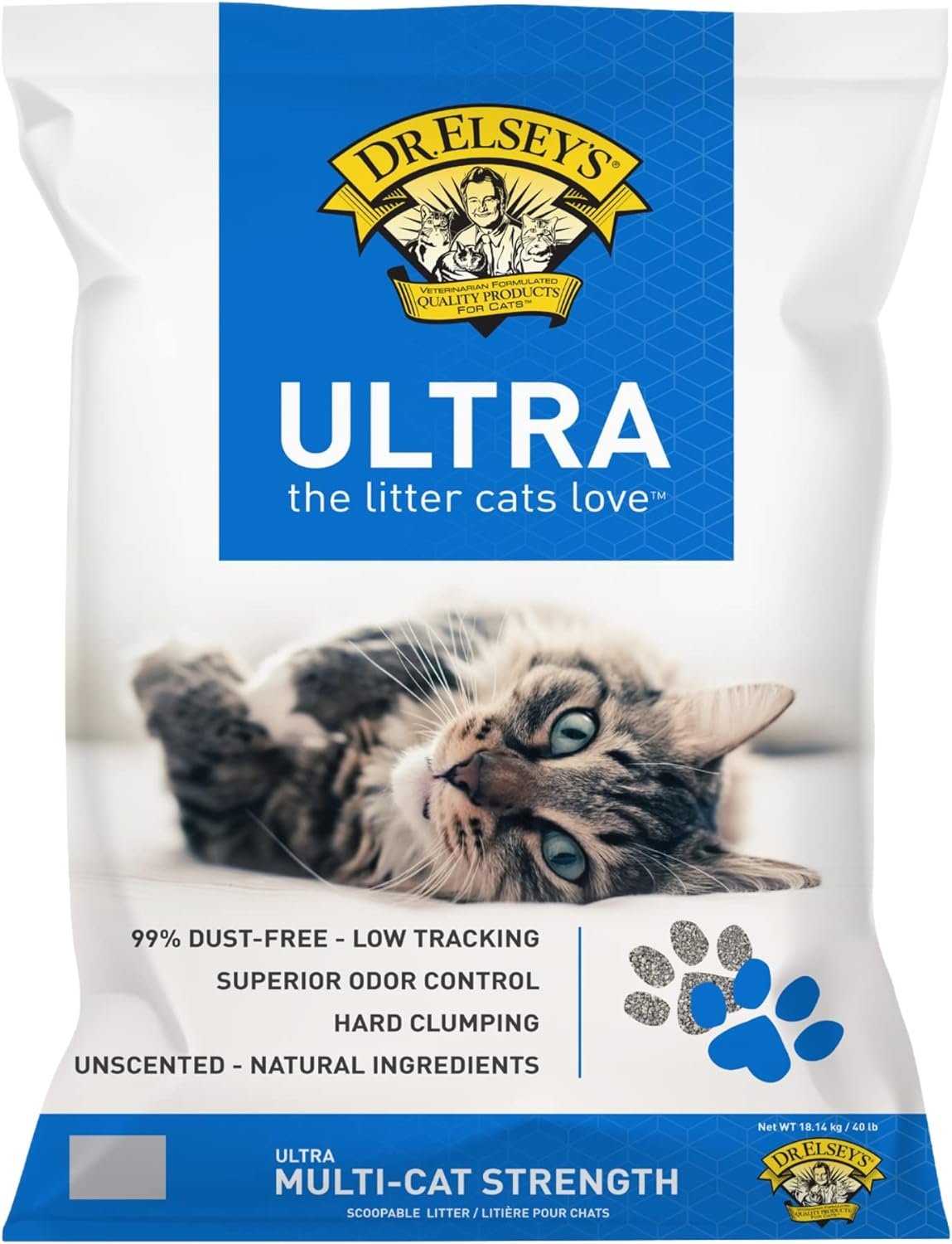 Dr. Elsey’s Premium Clumping Cat Litter – Ultra – 99.9% Dust-Free, Low Tracking, Hard Clumping, Superior Odor Control, Unscented & Natural Ingredients