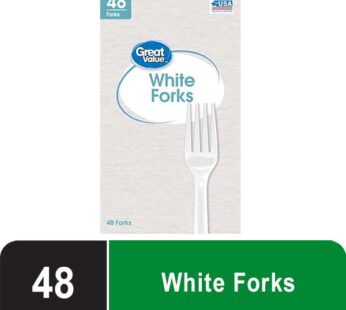 Great Value Everyday Disposable Plastic Forks, White, 48 Count