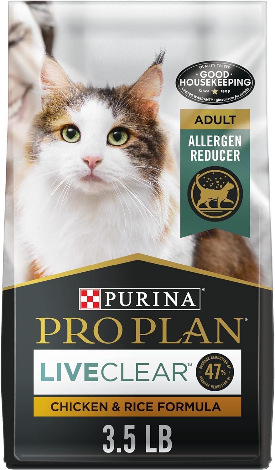 Purina Pro Plan Allergen Reducing, High Protein Cat Food, LIVECLEAR Chicken and Rice Formula – 3.5 lb. Bag