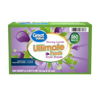 Great Value Ultimate Fresh Fabric Softener Dryer Sheets, Blooming Lavender, 160 Count