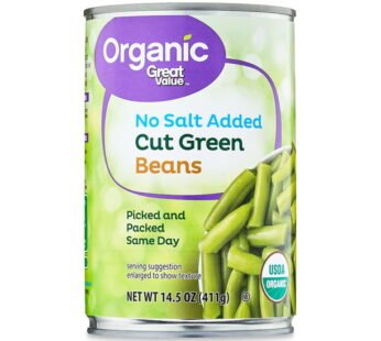 Great Value Organic No Salt Added Cut Green Beans, 14.5 oz Can