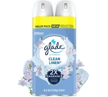 Glade Aerosol Spray, Air Freshener for Home, Clean Linen Scent, Fragrance Infused with Essential Oils, Invigorating and Refreshing, with 100% Natural Propellent, 8.3 oz, 2 Pack